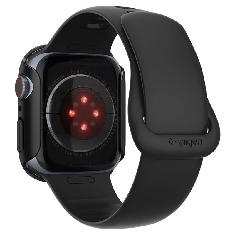 Husa Spigen Thin Fit compatibila cu Apple Watch 7/8 41mm Black (Ingredi, ACS04184) by www.silkase.ro